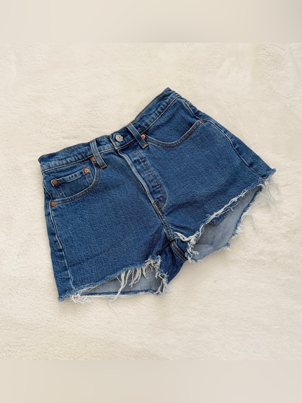 Levi's Dark Blue Frayed Hem Denim Shorts